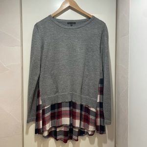 STACCATO PLAID MIXED MEDIA SWEATER WITH PEPLUM SIZE LARGE